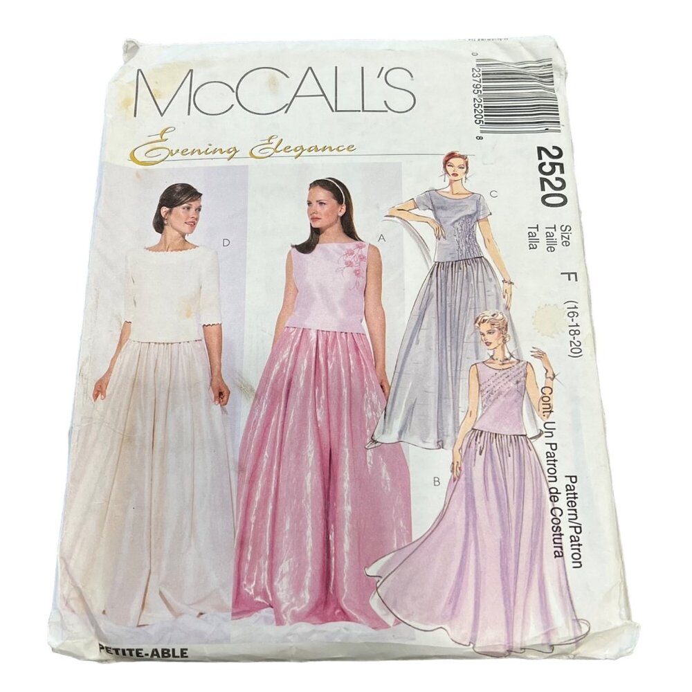 McCalls 2520 Evening Elegance Dress Sewing Pattern Size 16-20